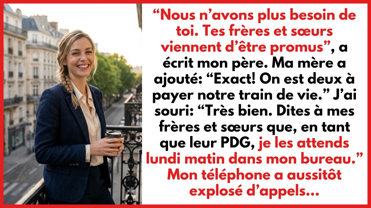 Le message est arrivé un dimanche soir, à 21h47, en plein milieu d'un documentaire que je ne regardais même pas. Groupe familial. Papa : « Nous n'avons plus besoin de quoi que ce soit de ta part....