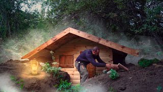 Building a warm and cozy dugout in the forest, Good shelter in the woods