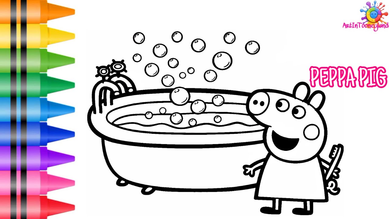 Draw and Color Peppa Pig’s Bathtub 🐷🧽🧼🛁🌈 Drawings For Kids