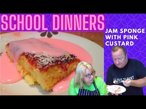 Jam Sponge Coconut With Pink Custard - School Dinners