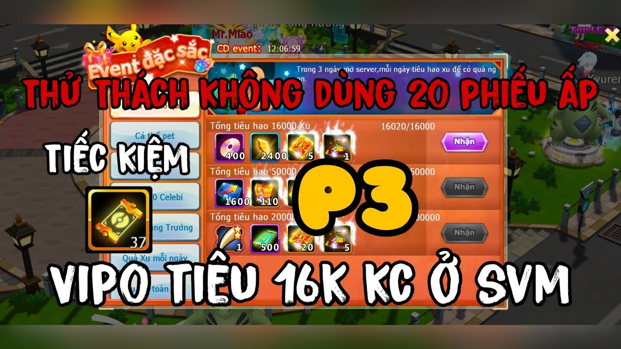 [Poke Đại Chiến] #95: Thử Thách Vip0 Không Dùng 20 Phiếu Ấp Tích Tiêu 16k💎 SVM | Ngày Cuối