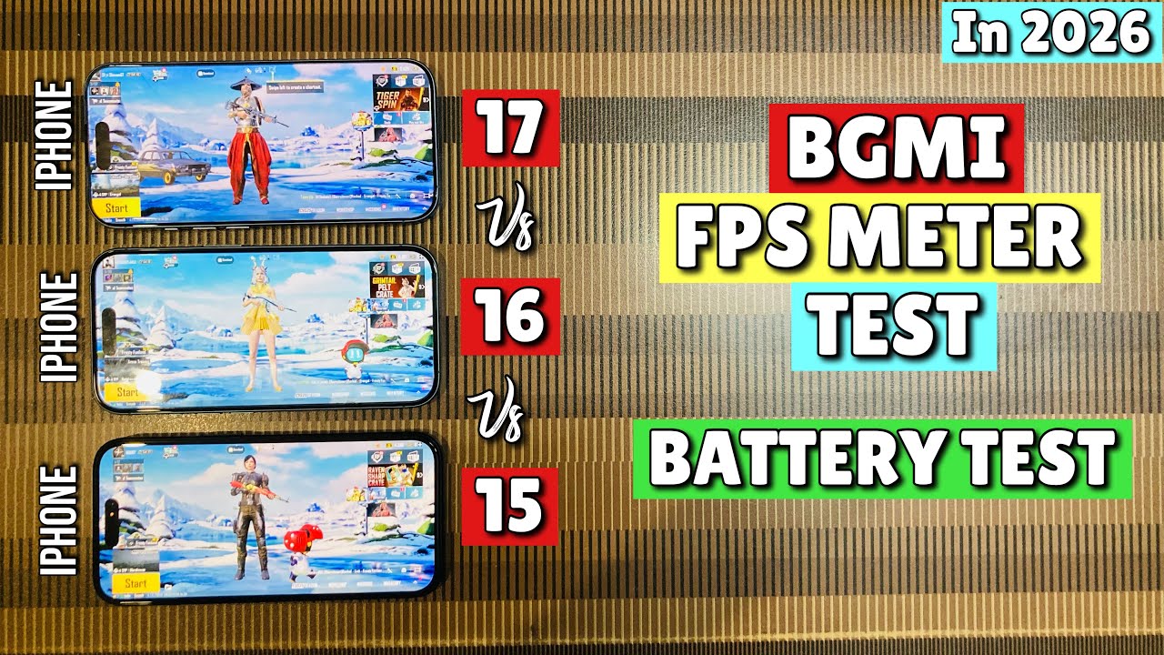 iPhone 17 Vs iPhone 16 Vs iPhone 15 BGMI Fps Meter Test in 2026🔥 ...