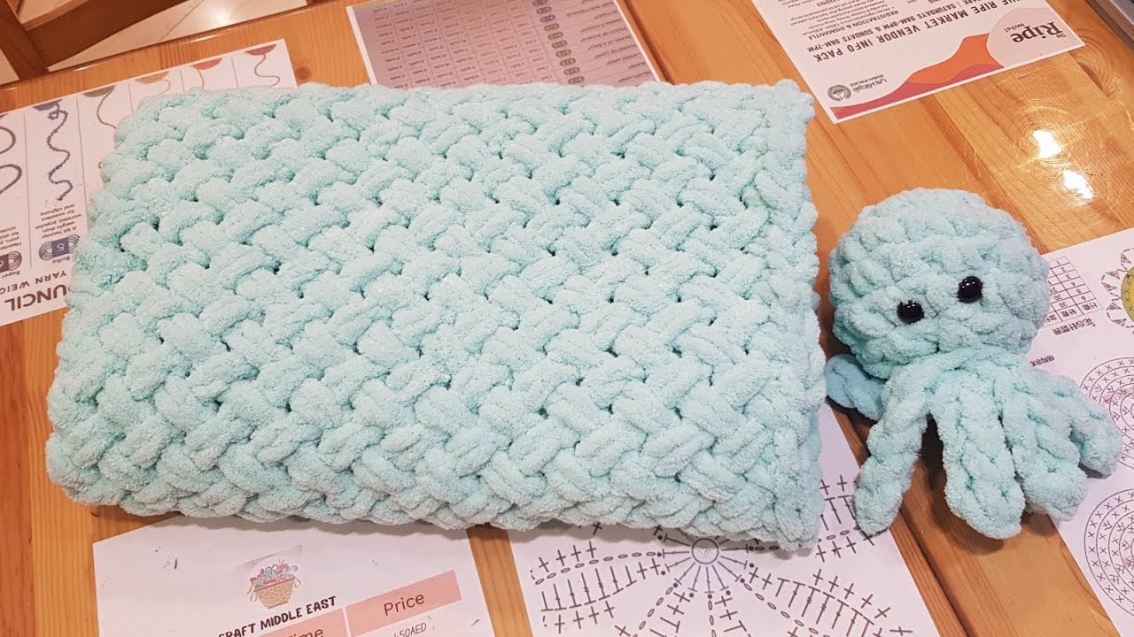 طريقة عمل بطانية بغرزة مميزة بإستخدام خيط بافي alize puffy yarn
