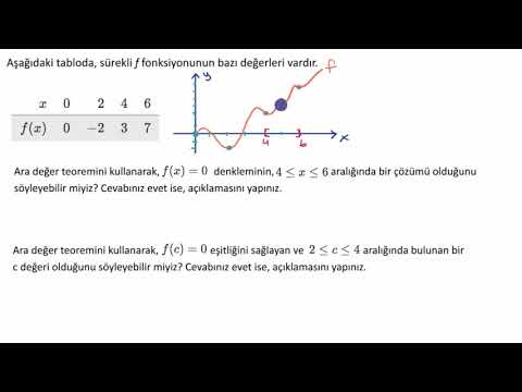 Ara Değer Teoremi ile Değerlendirme: Tablo (Matematik) (Kalkülüs 1) (Diferansiyel Kalkülüs)