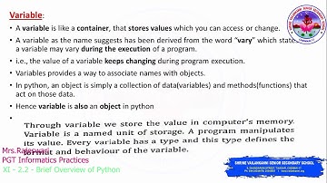 SVSSS (11 CBSE) XI - IP - 2.2 - Brief Overview of Python