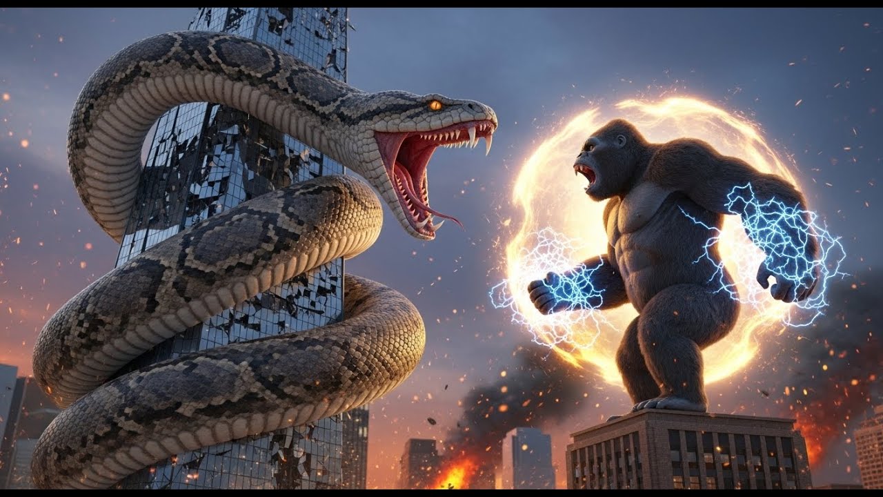 king kong fights to save the city from a giant python epic battle - YouTube