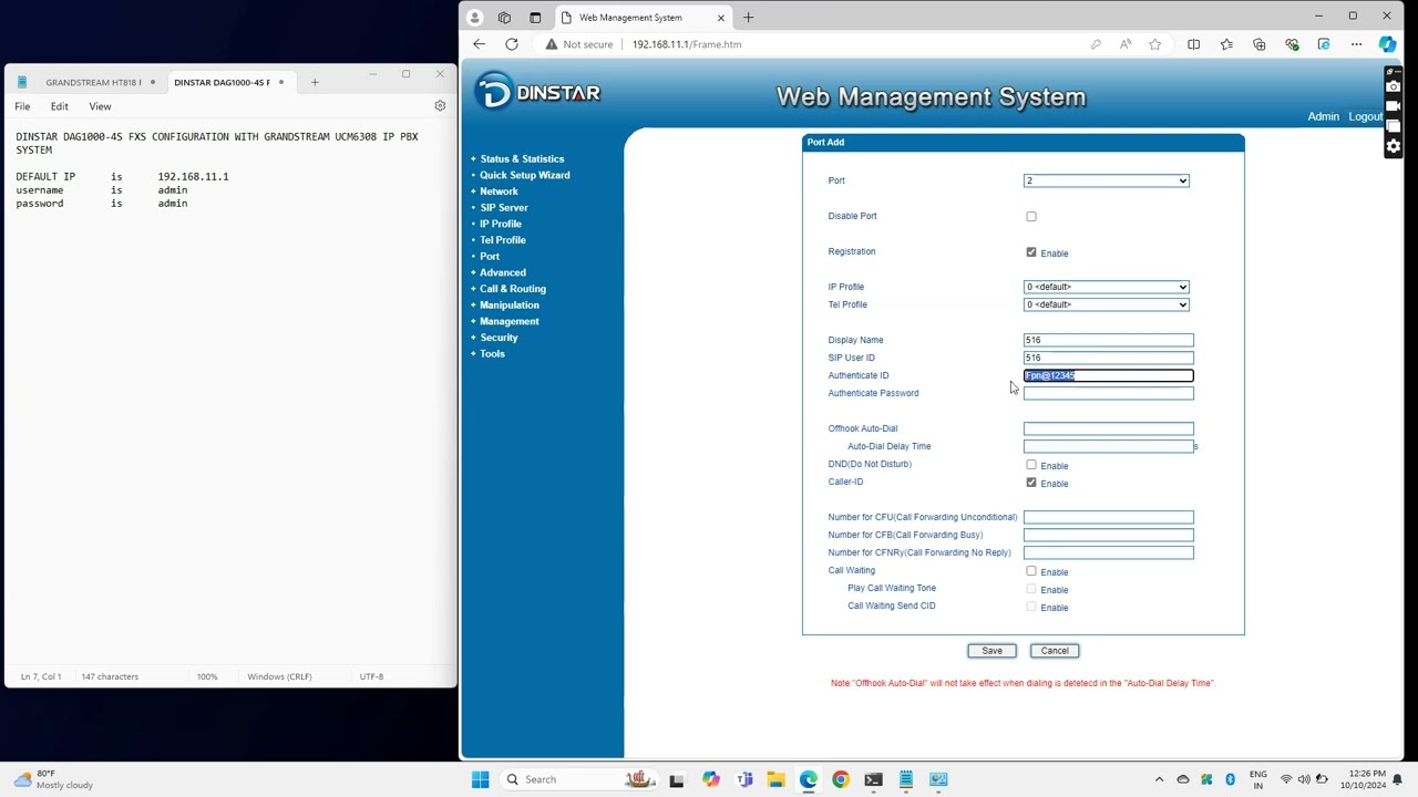 DINSTAR DAG1000 4S FXS CONFIGURATION