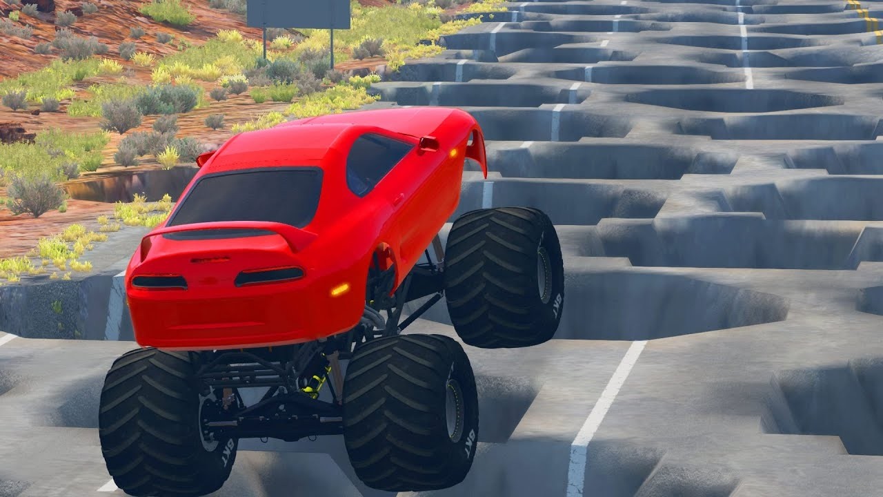 Cars vs 100 Giant Pits - BeamNG Drive! #2