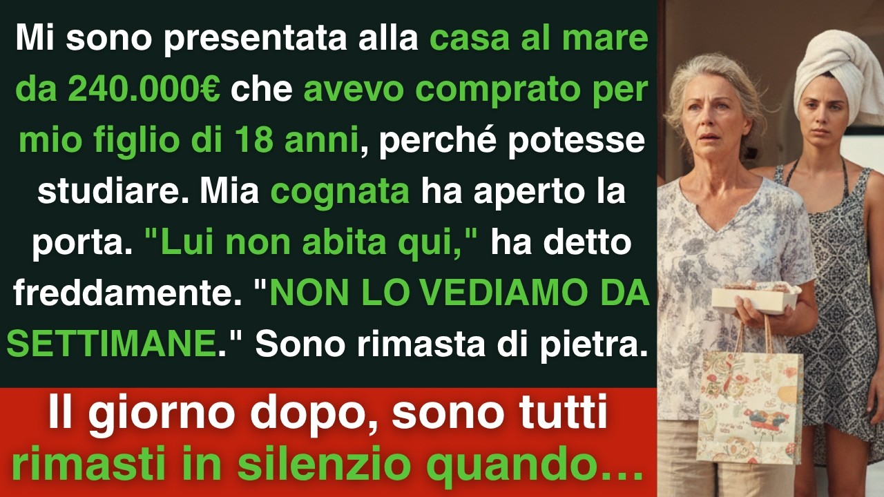 Mi sono presentata davanti alla casa al mare che avevo comprato per mio figlio con duecentoquarantamila euro, con i biscotti della sua pasticceria preferita in mano e la borsa regalo che mi...