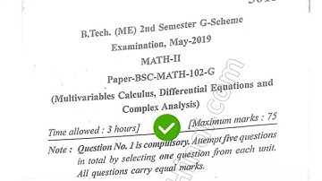 2019 Mdu BTech ME 2nd Sem Maths Question Paper