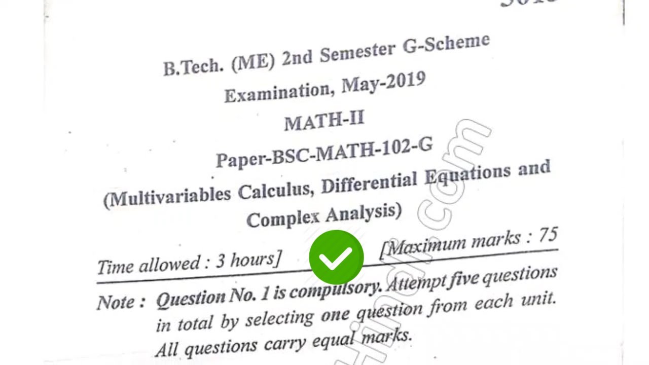 2019 Mdu BTech ME 2nd Sem Maths Question Paper - YouTube