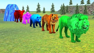 Long Slide Game With Elephant Gorilla Buffalo Hippopotamus Tiger - 3d Animal Game - Funny 3d Animals