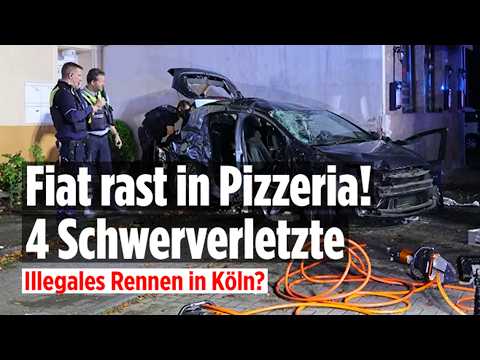 Schwerer Crash in Köln: Fünf Männer verunglücken mit Fiat an Pizzeria – Polizei prüft Autorennen