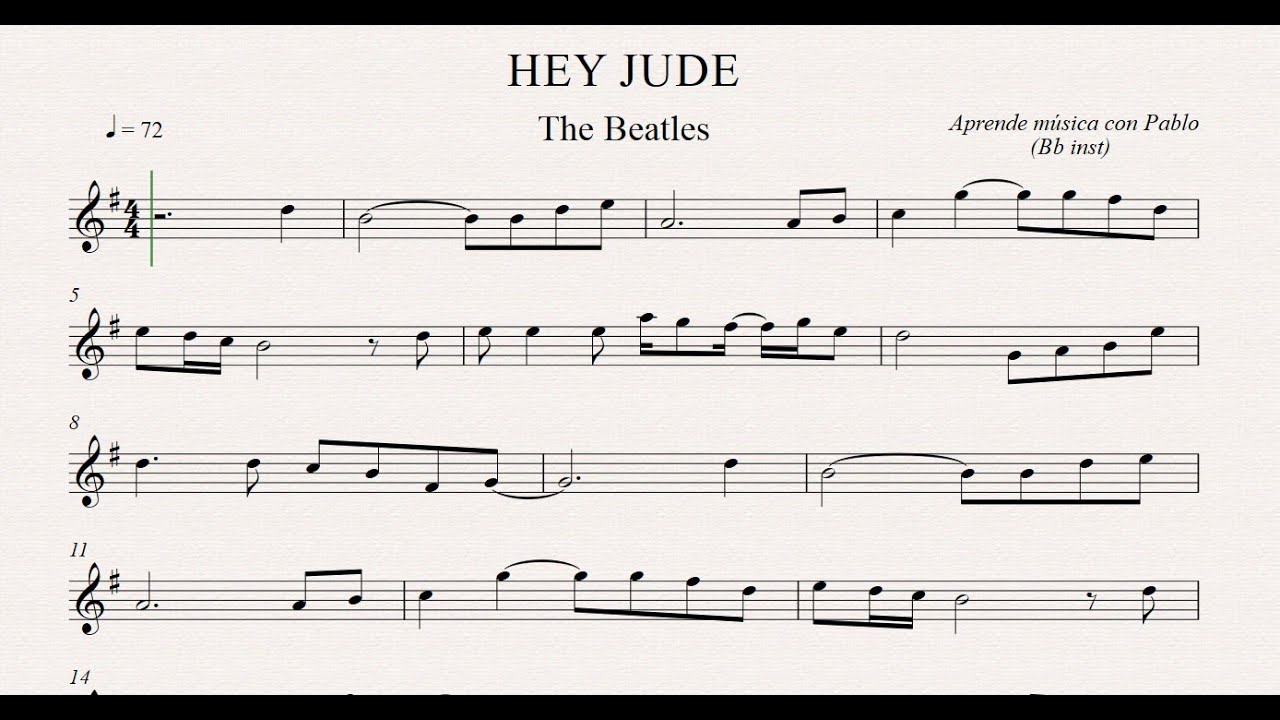 HEY JUDE: Bb inst(clarinete,trompeta,saxo sop/tenor)(partitura con playback)