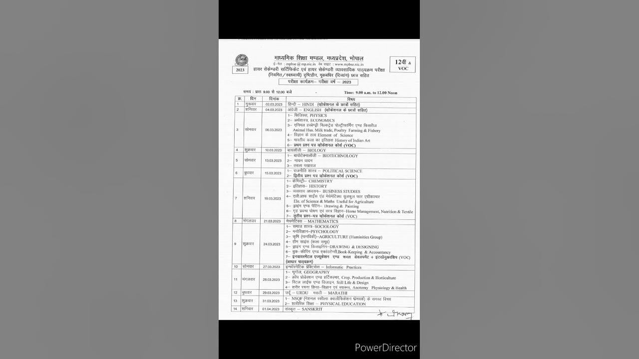  mp board class 12th time table 2023 hard work study board exam 