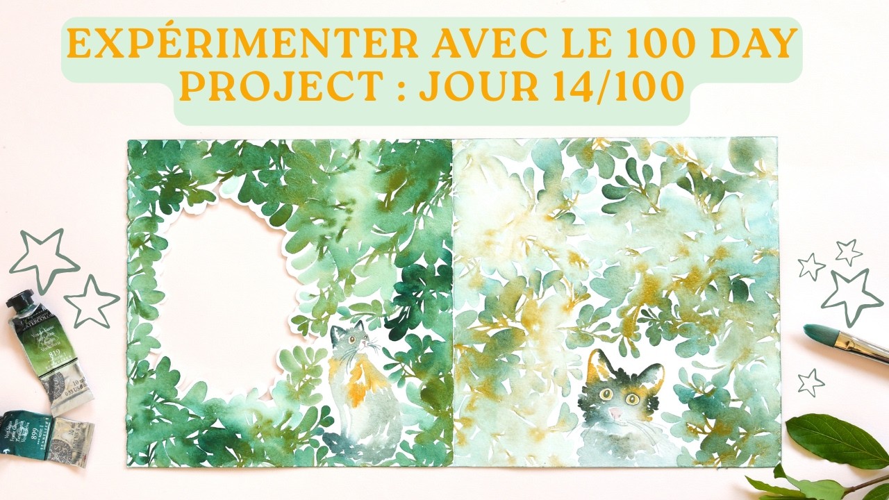 100 day project : chats à l'aquarelle, prendre ses marques et expérimenter, jour 14/100