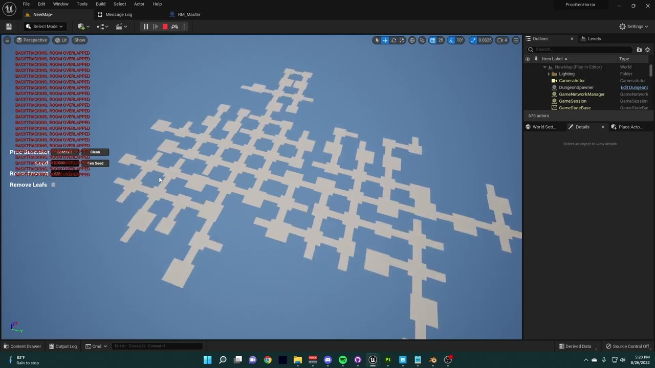 8/26/2022 Untitled Horror Project | Day 15 Progress | Procedural Generation System