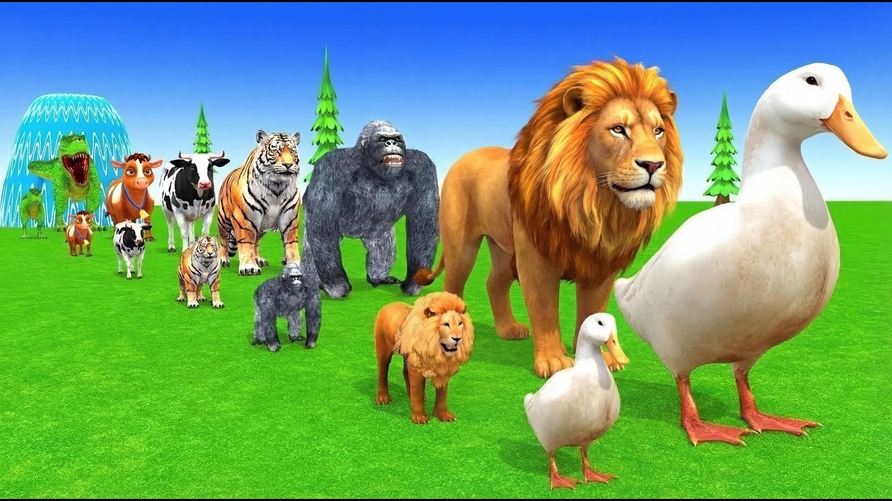Long Slide Game with Cow Elephant Gorilla Hippopotamus Tiger 3d Animal Game Funny 3d Animals