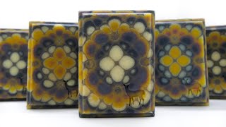Natural cold process soap making rectangle kaleidoscope pull through technique plant colors