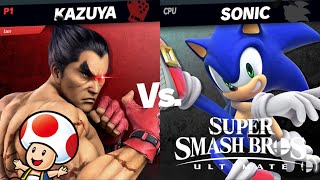 Super Smash Bros. Ultimate: Solo Battle for 3 minutes Kazuya vs Sonic CPU Lv. 9