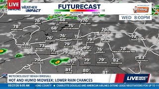 Hot and humid midweek; lower rain chances