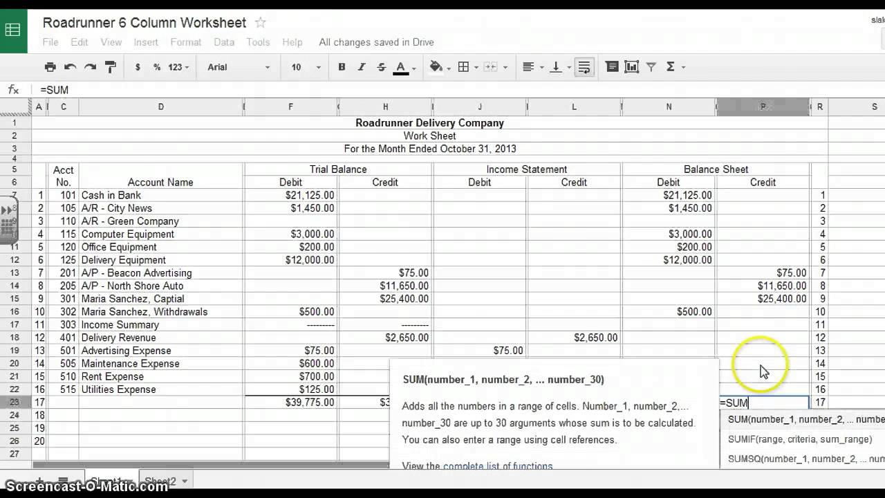 6 Column Worksheet - YouTube