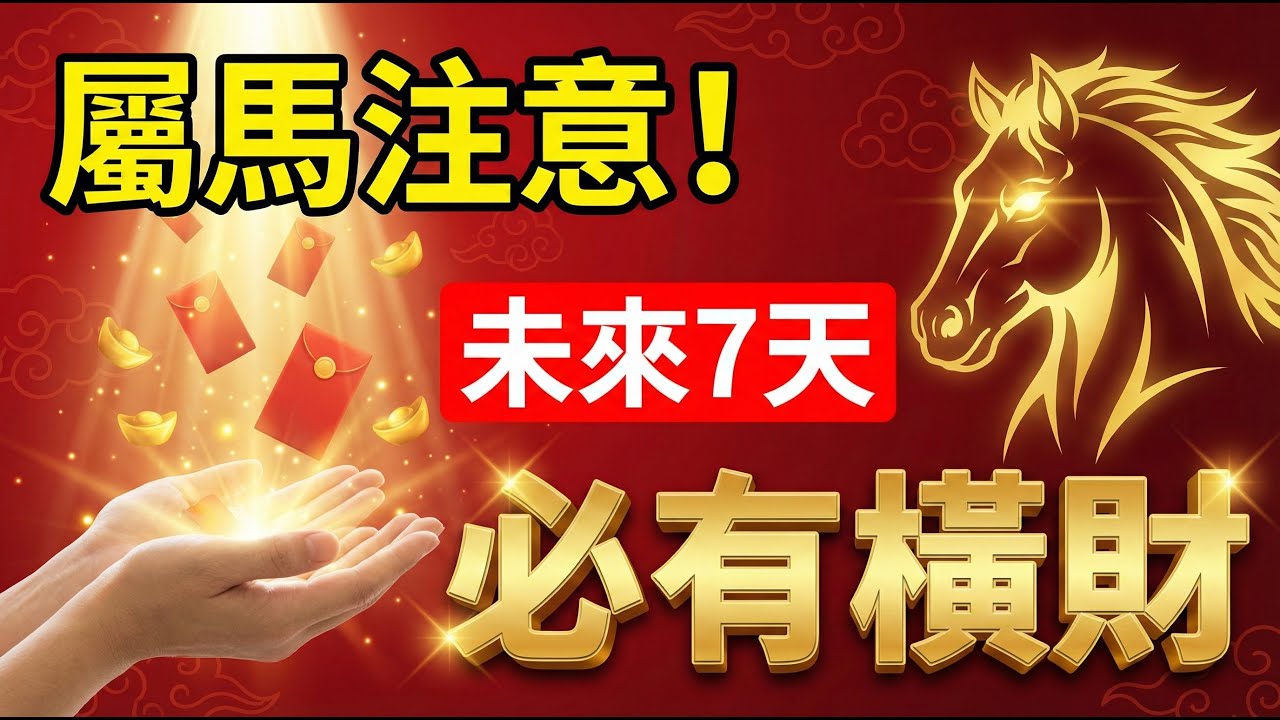 屬馬人有驚喜！未來7天，有「3顆吉星」同時入命，你有一次橫財突降，千萬別視而不見！#屬馬2026運勢 #橫財 #偏財運 #2026生肖馬運勢 #本命年 #招財 #改運 #八字 #風水 #財運