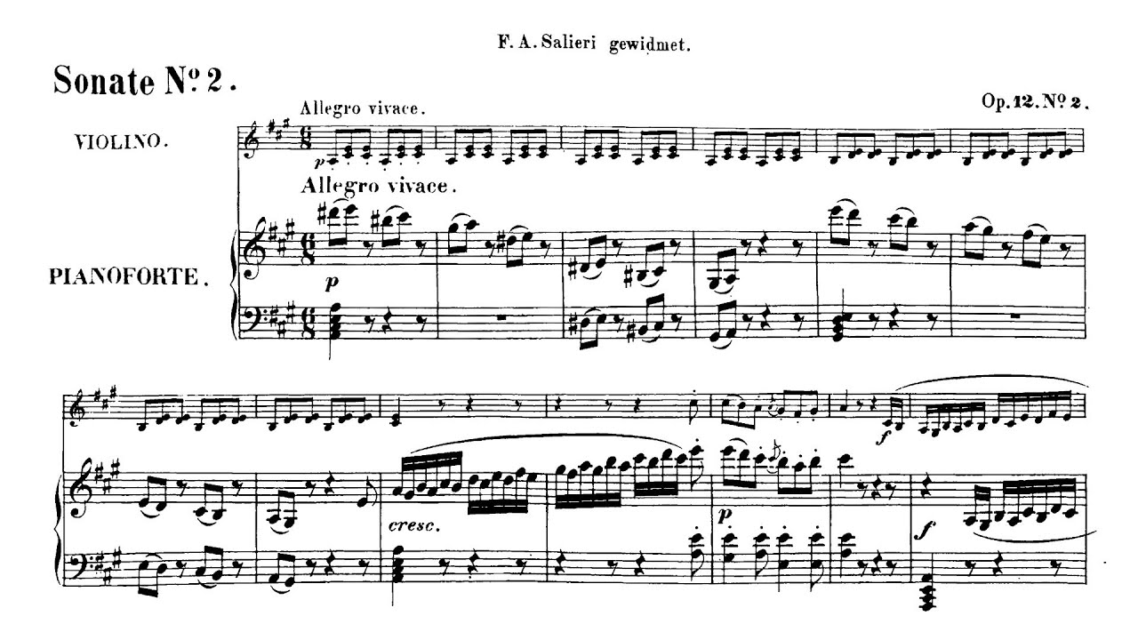 Beethoven - Violin Sonata No. 2 in A Major, Op. 12 No. 2 (Audio+Sheet) [Menuhin/Kempff]