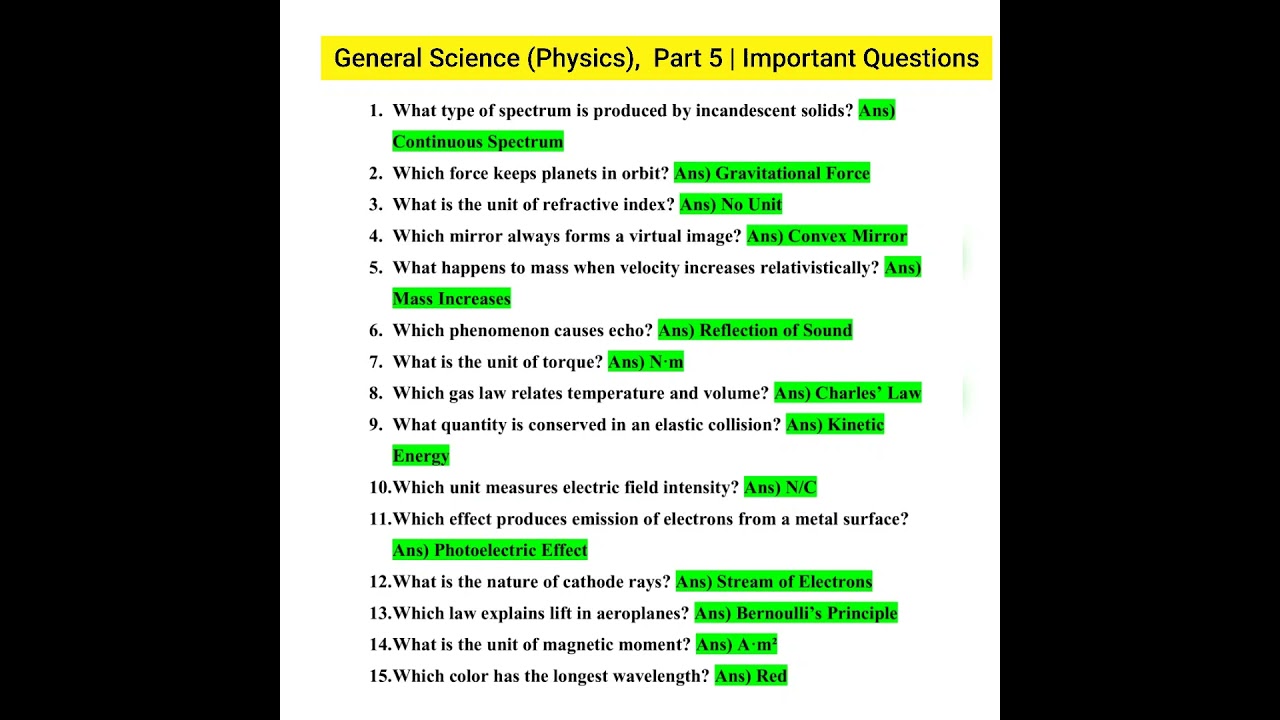 General Science - Physics| Part 5🤷 15 Important Questions 