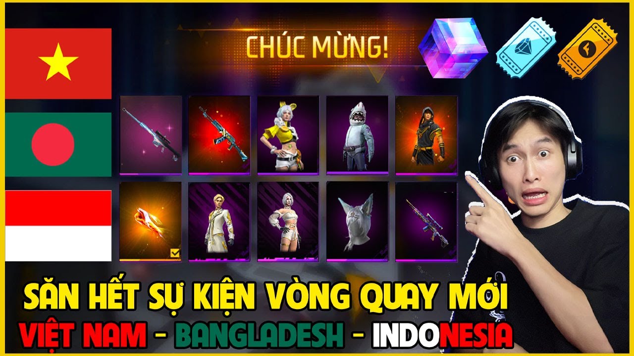 Freefire|  Săn Full Vòng Quay Vàng Kim Cương Và Hộp Ma Thuật Việt Nam Indonesia Bangladesh OB46