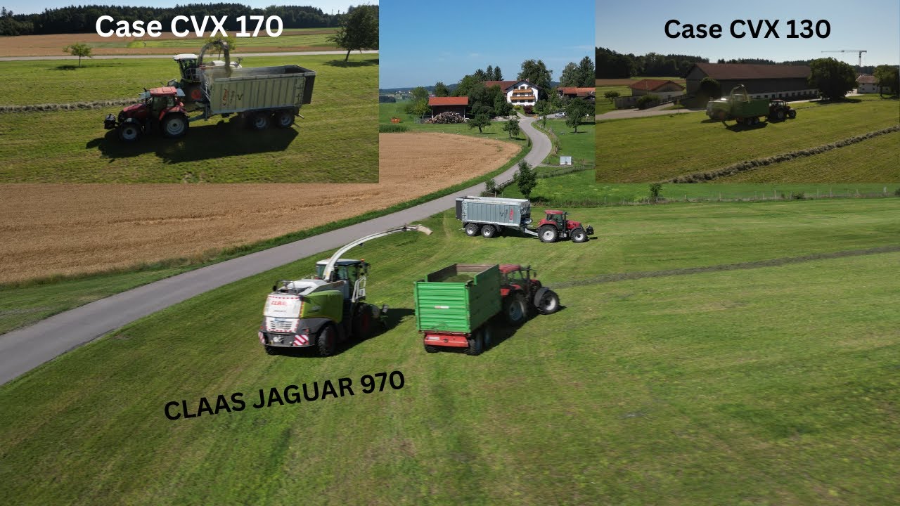 Gras Häckseln mit Claas Jaguar 970 & Case CVX 170 mit Fliegl ASW 271 Taurus, Case CVX 130 mit Gerbl