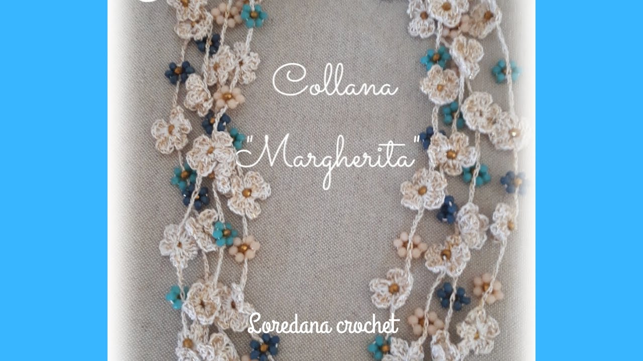 COLLANA ALL'UNCINETTO "MARGHERITA"/FIORI ALL'UNCINETTO E PERLINE /GIOIELLO TESSILE