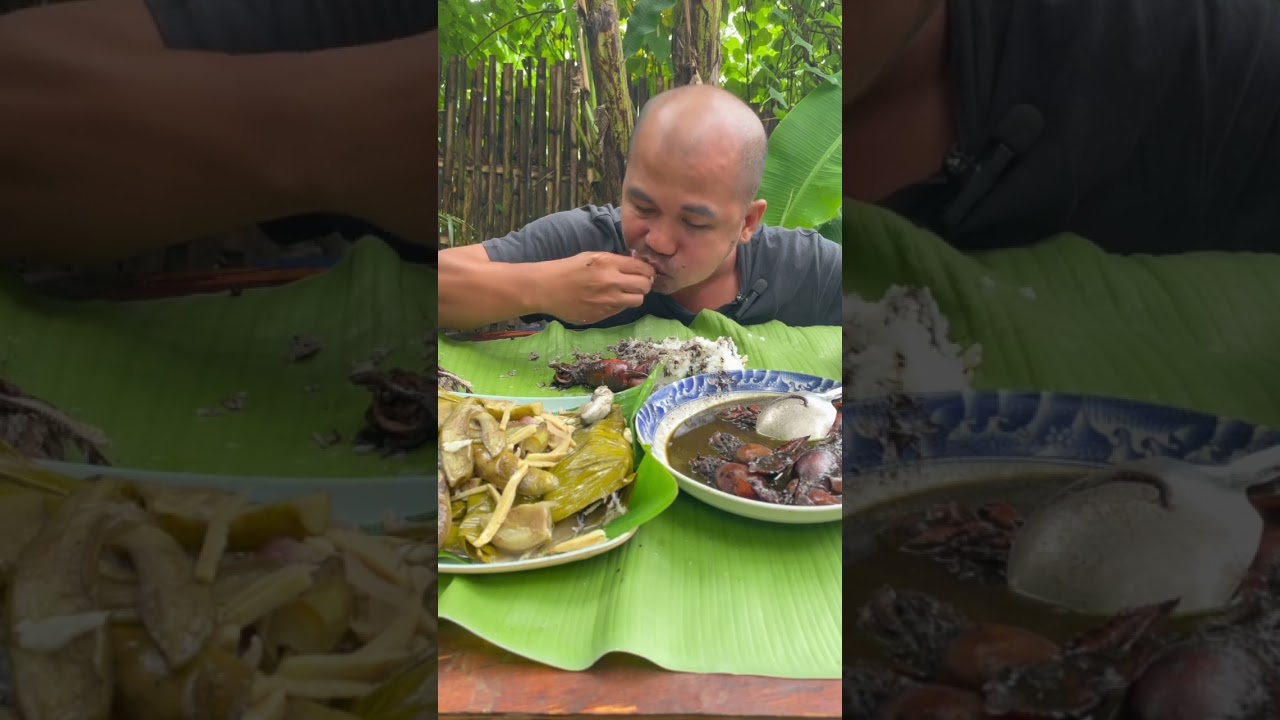 ADOBONG PUSIT AT SINAING NA ISDA SA DAHON NG SAGING 