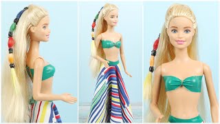 BARBIE Renkli Saç Yapımı, Çok Renkli Elbise, Mayo, Oyuncak Bebek Tüyoları Nasıl Yapılır? DIY DOLL