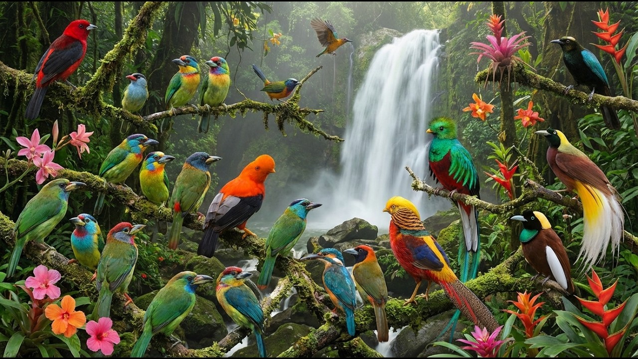 Peaceful Jungle Morning Bird Sounds🦩🦜🦢🍁🍃🌺#AnxietyRelief #PeacefulSounds #BirdLife #WildBirds #Bird