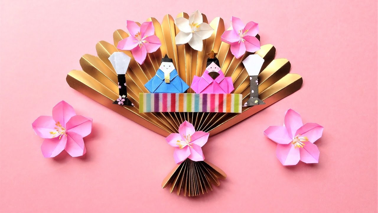 折り紙 ひな祭り 扇の雛人形 折り方 Origami fan with Japanes kimono doll tutorial（niceno1）  YouTube