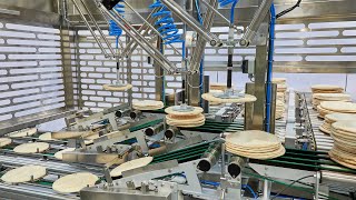 Triple Robot Cell Refeed System Handling Frozen Pizza Bases For Topping Line