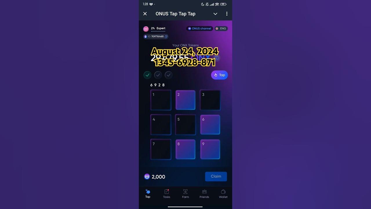 Onus daily code august 24 2024 2000 onx tap2earn airdrop onus 