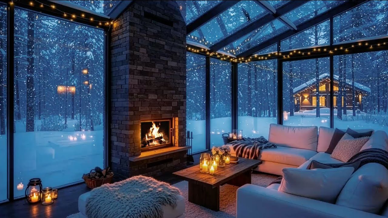 Cozy Snowy Night Jazz Piano in Living Room | Soft Piano Music for Calm, Focus and Peace