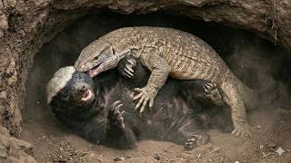 Honey Badger Invades Desert Monitor’s Burrow: The Brutal Battle for Shelter