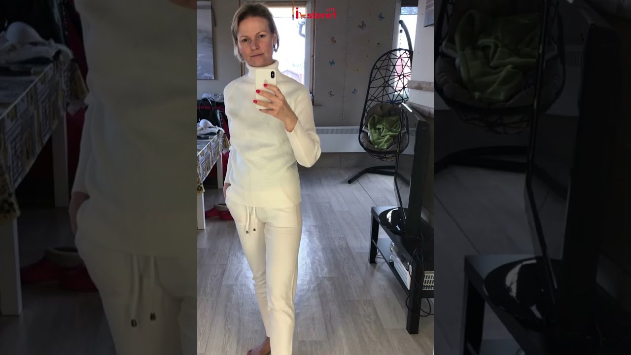 Knitted Solid Color Striped Turtleneck Sweater and Elastic Trousers