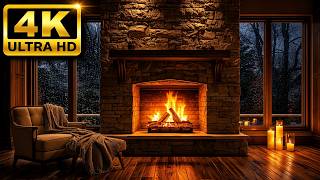 Cozy Fireplace with Rain Outside | Relaxing Crackling Fire Sounds for Sleep, Study & Relax | 4K UHD