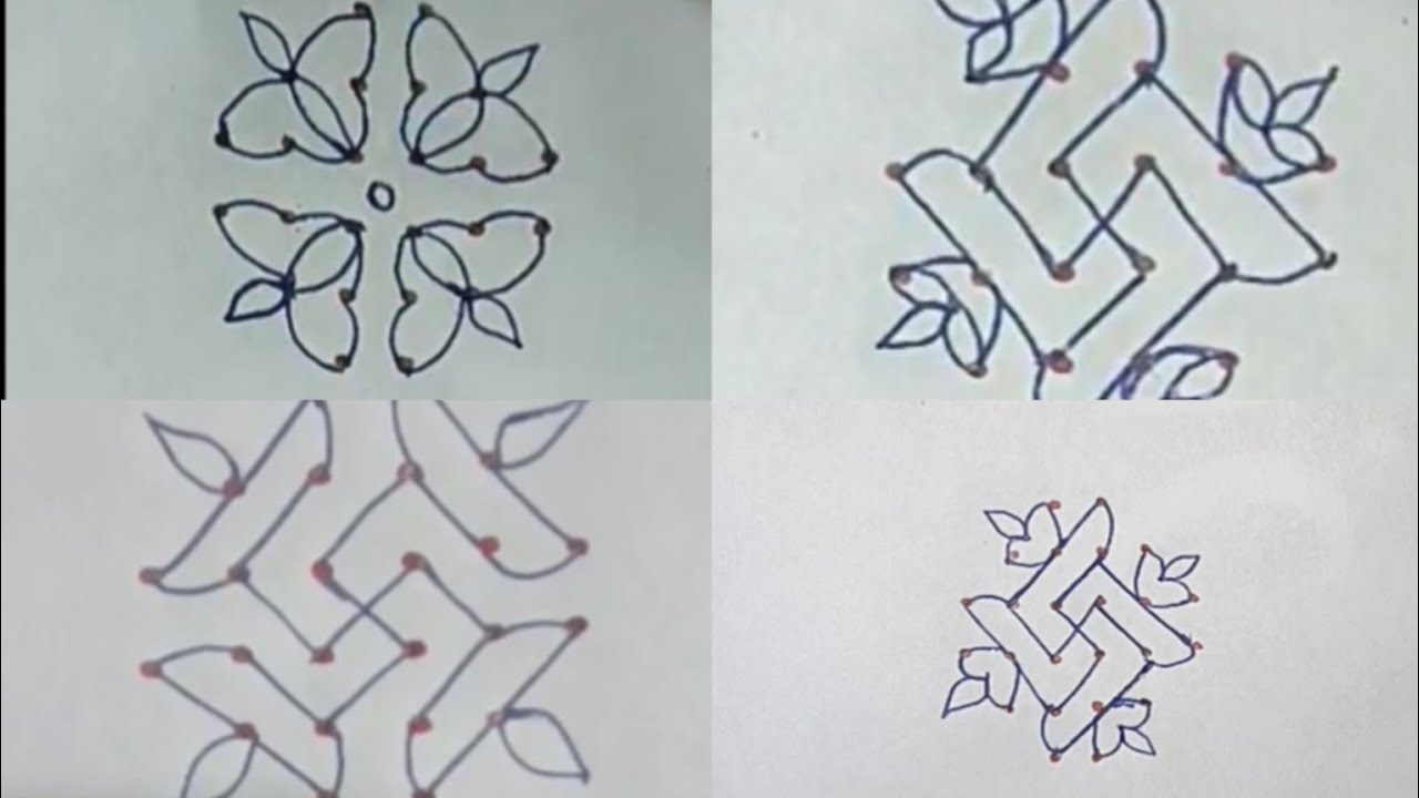 4 simple and easy rangoli designs from 6×2×2 dots for beginners 🌺✨ #rangoli #muggulu #rangolidesign