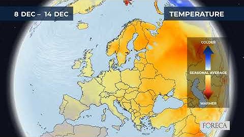 Monthly temperature forecast for Europe 28/11/2025