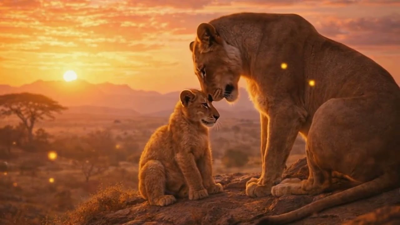 Desert Serenity | Lion & Cub in Golden Light | Calm World Sleep & Relaxation (1 Hour)