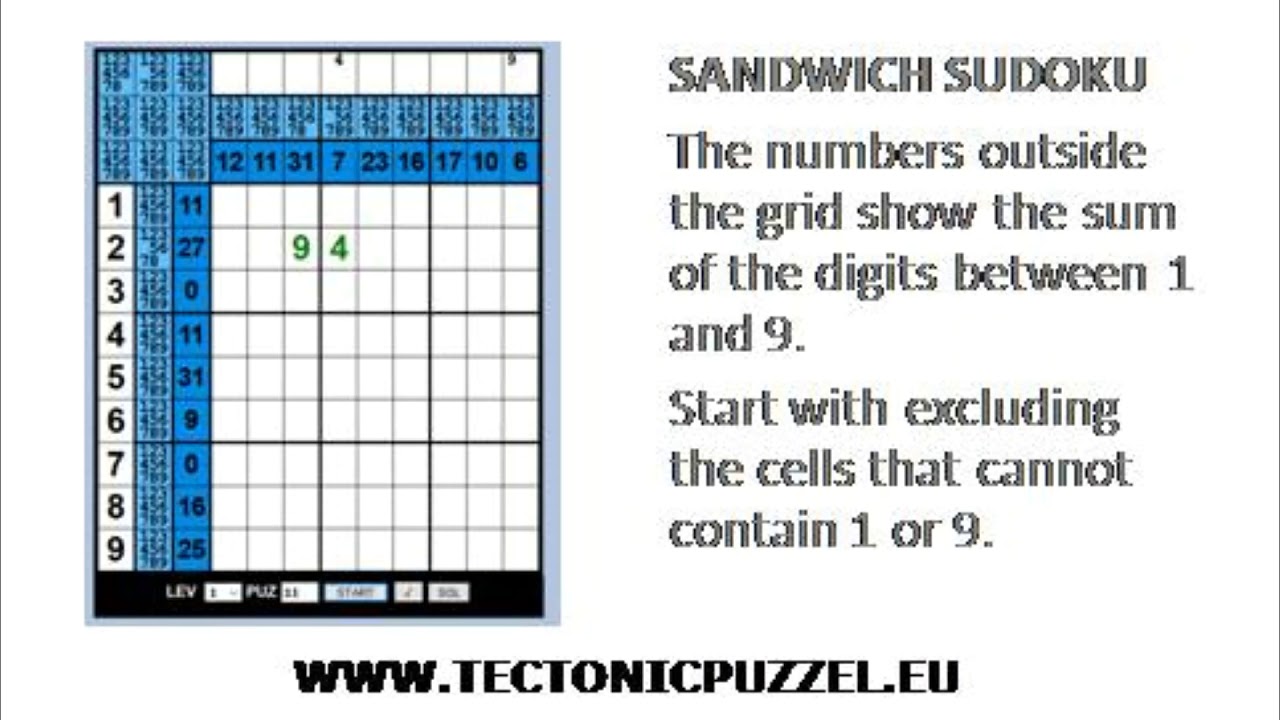 Sandwich Sudoku Between 1 9 Sudoku puzzle 11 YouTube