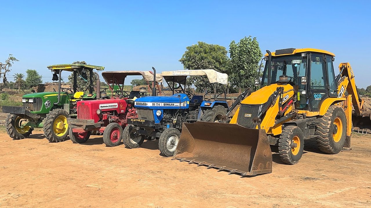 JCB 3dx Eco Xpert Loading Mud in Trolley | Sonalika Di-734 | John Deere 5210 | Mahindra 575