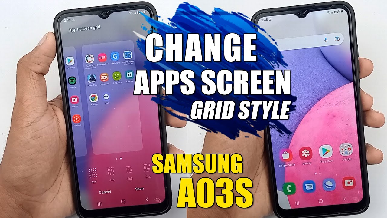 How To Change Apps Screen Grid - Samsung Galaxy A03s - YouTube