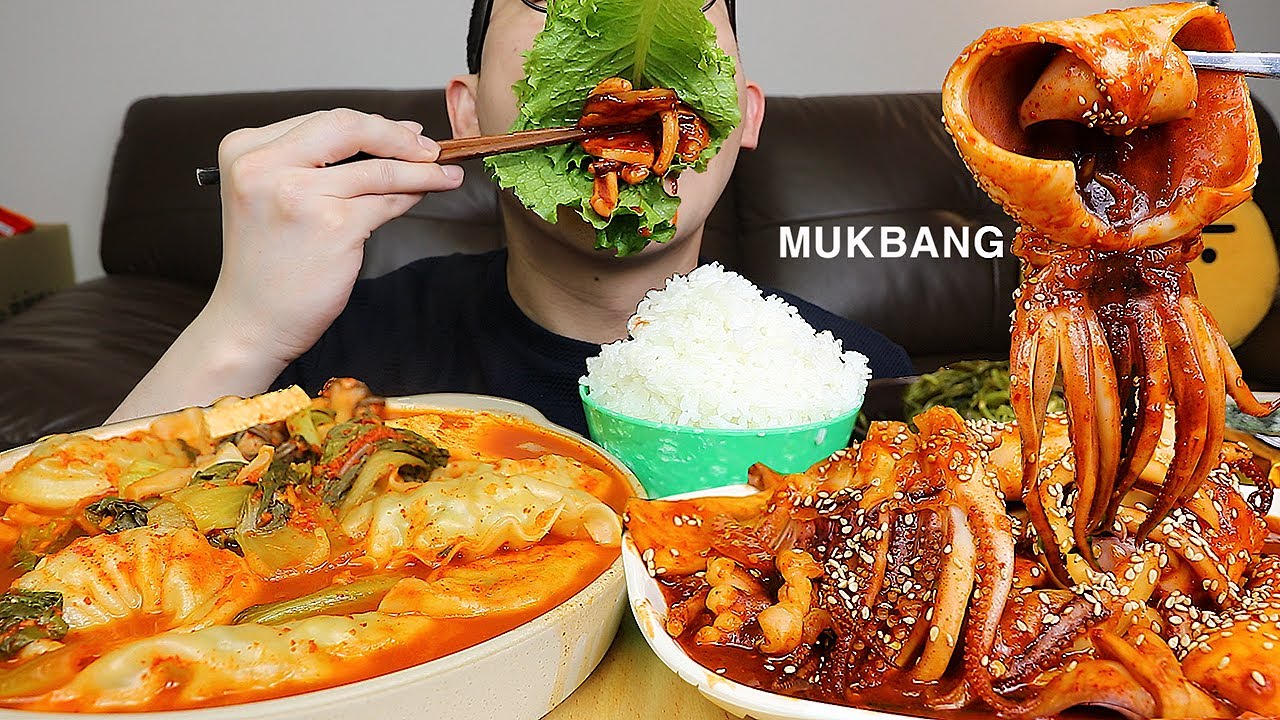 ASMR MUKBANGㅣ🦑Spicy Stir-fried Squid & 🌶Spicy Dumpling Hot PotㅣEATING SHOW