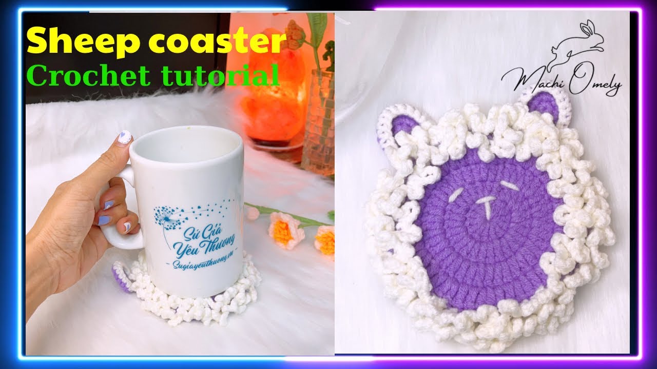 #26 [Eng sub] EASY baby sheep coaster crochet tutorial - Móc lót ly cừu cute